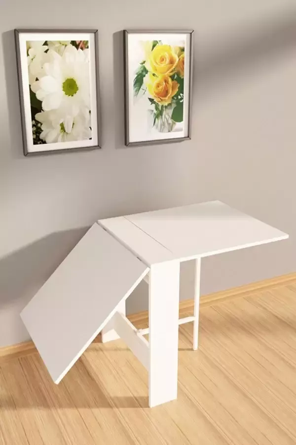 Dekornik SNS Home – Praktische Tafel – Eettafel – Eettafel uitschuifbaar – Opvouwbaar – Flamingo Maximaliseer je Ruimte en Stijl met onze Veelzijdige Intrekbare Eettafels – 134 x 60 x 72 cm – MDF Wit - Foto 3