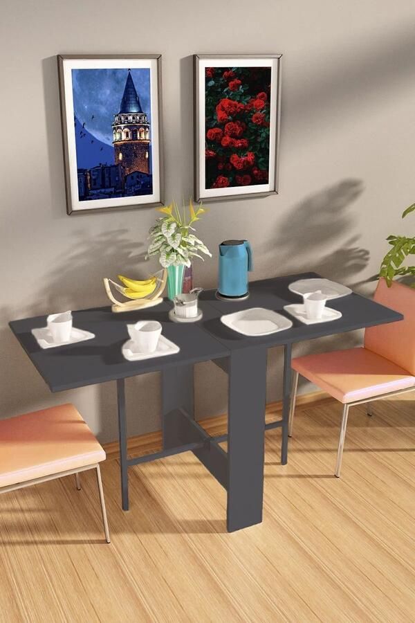 Dekornik Nestly Keukentafel Eetkamertafel Voor 4 6 Personen met Stevige Metalen Poten De Stijlvolle en Praktische Manier om Ruimte te Besparen Opklapbare Tafelmodellen Praktische Tafel – Eettafel MDF Antraciet