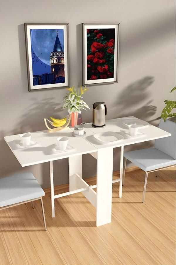 Dekornik Nestly Keukentafel Eetkamertafel Voor 4 6 Personen met Stevige Metalen Poten De Stijlvolle en Praktische Manier om Ruimte te Besparen Opklapbare Tafelmodellen Praktische Tafel – Eettafel MDF Wit