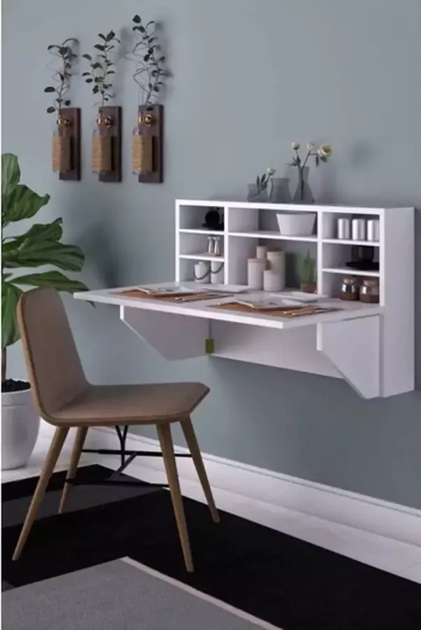 Dekornik SNS Home Draagbare Planktafel Karanfil Tafel Wandtafel Inklapbaar Wandbureau Inklapbare Wandtafel Keukentafel Wandkast Vouwtafel Klaptafel 90x50 cm Wit