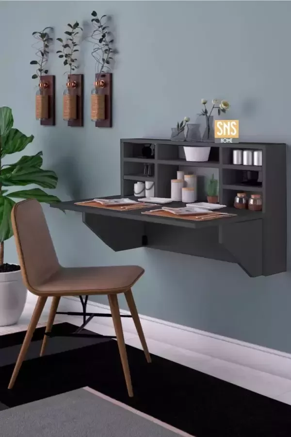 Dekornik SNS Home Draagbare Planktafel Kardelen Tafel Wandtafel Inklapbaar Wandbureau Inklapbare Wandtafel Keukentafel Wandkast Vouwtafel Klaptafel 90x50 cm Antraciet