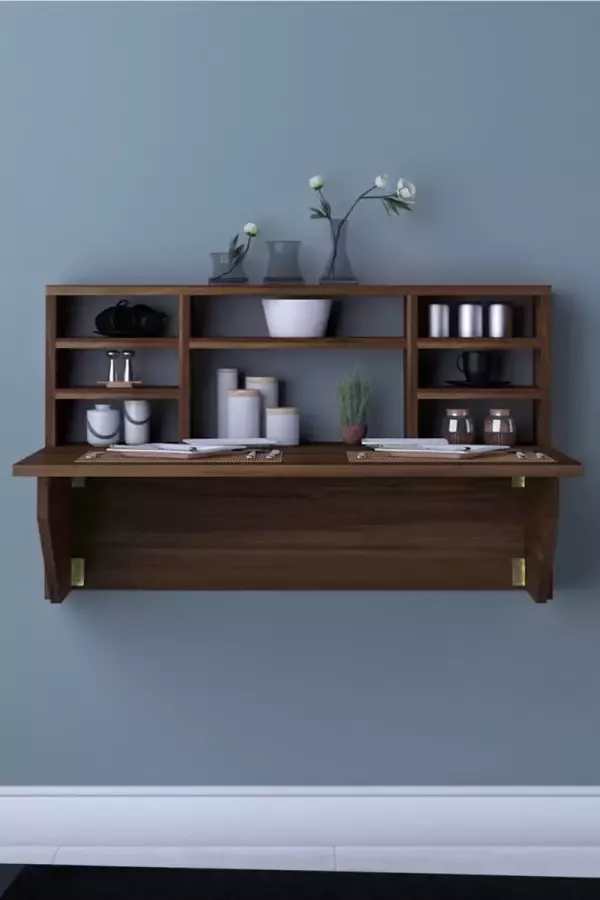Dekornik SNS Home Kardelen Tafel Draagbare Planktafel Wandtafel Inklapbaar Wandbureau Inklapbare Wandtafel Keukentafel Wandkast Vouwtafel Klaptafel 90x50 cm Okkernoot-Bruin