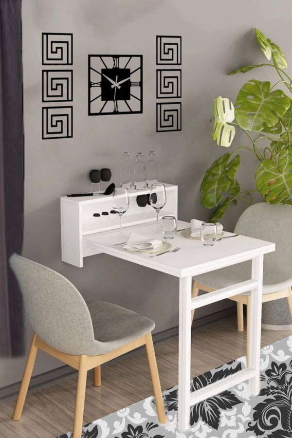 Dekornik SNS Home Petunia Draagbare Tafel Dubbele Uitschuifbare Tafel Inklapbare Tafel Keukentafel Eettafel Uitschuifbaar 133x65 cm- Wit