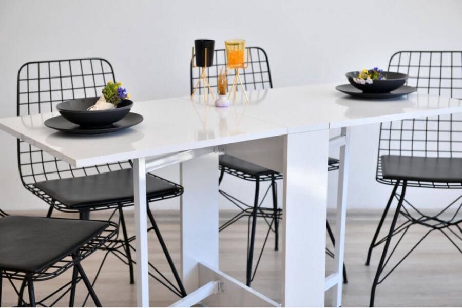 Dekornik SNS Home – Praktische Tafel – Eettafel – Eettafel uitschuifbaar – Opvouwbaar – Flamingo Maximaliseer je Ruimte en Stijl met onze Veelzijdige Intrekbare Eettafels – 134 x 60 x 72 cm – MDF Wit - Foto 2