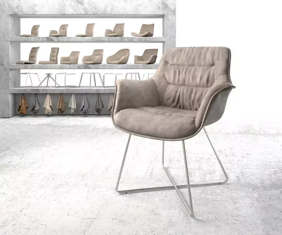 DELIFE Gestoffeerde-stoel Kaira-Flex X-frame roestvrij staal taupe vintage