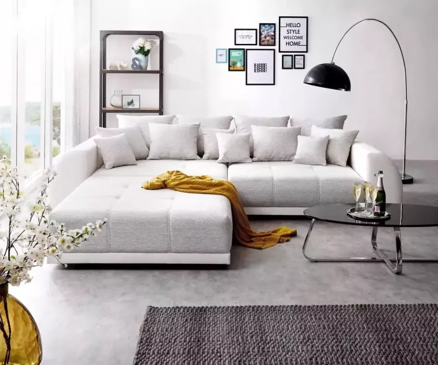 DELIFE Bank Violetta lichtgrijs crème 310x135 cm inclusief hocker en kussen Big Sofa