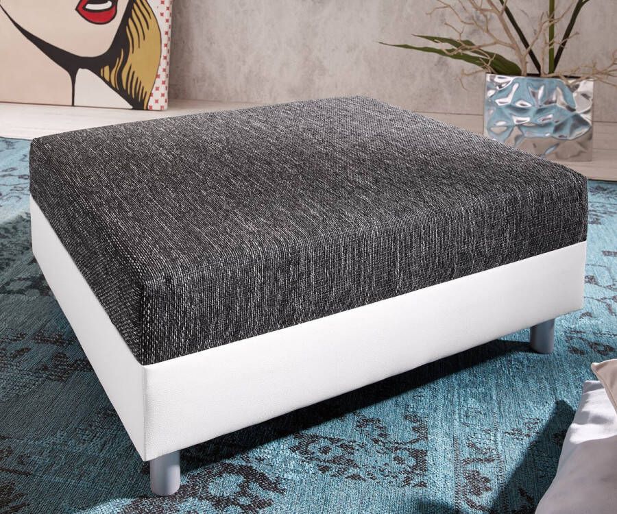 DELIFE Bankstel Clovis hocker Clovis Wit zwart B98 x D83 structuurstof