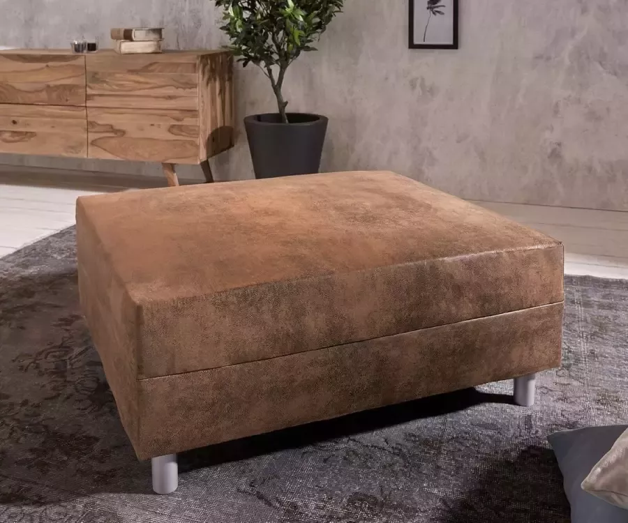DELIFE Bankstel-hocker Clovis bruin module B98 x D83 antieke look hocker