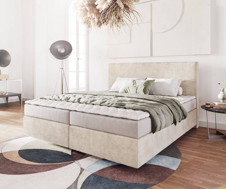 DELIFE Bed Boxspring Dream-Well Cord Beige 180x200 cm met matras en topper