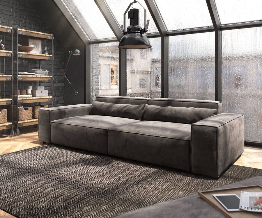 DELIFE XXL-bank Sirpio microvezel kaki bruin270x125 cm biesnaad met poef