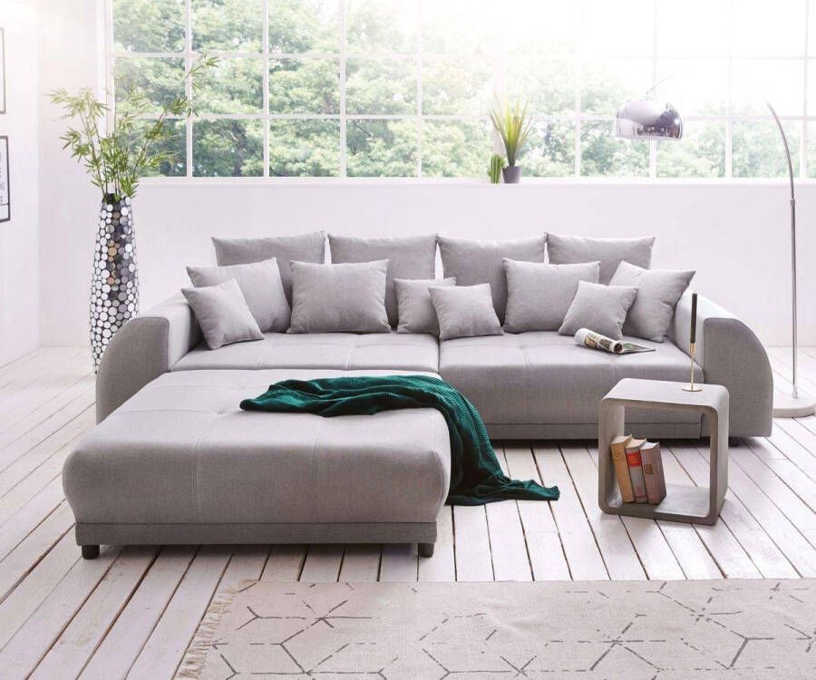 DELIFE Bigsofa Violetta Grijs 310x135 cm inclusief poef en kussen Big-Sofa