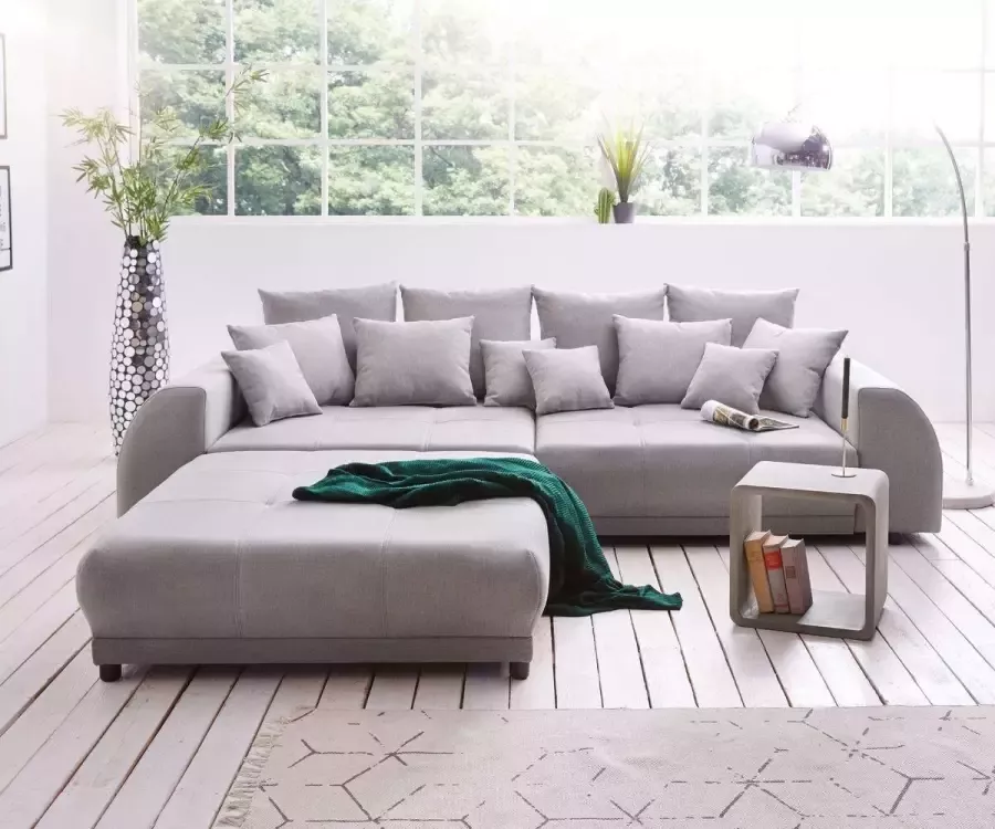 DELIFE Bigsofa Violetta Grijs 310x135 cm inclusief poef en kussen Big-Sofa