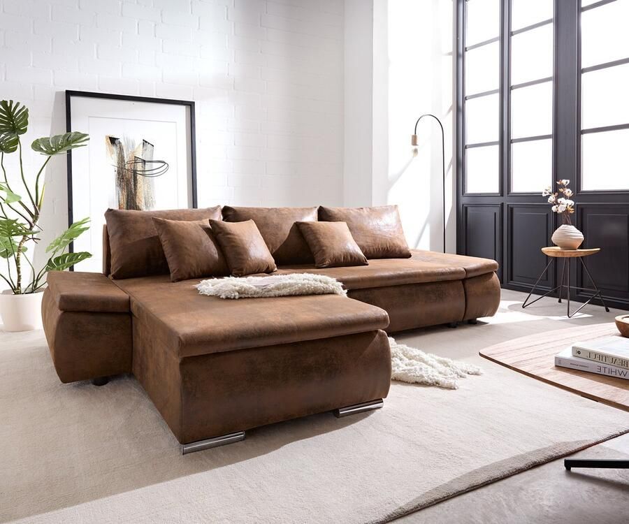 DELIFE Bank Abilene bruin 260x175 met bedfunctie ottomane variabele hoekbank