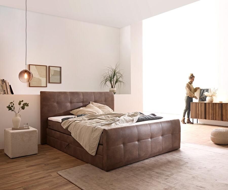 DELIFE Bed Amarillo bruin 180x200 cm met matras en topper boxspring bed