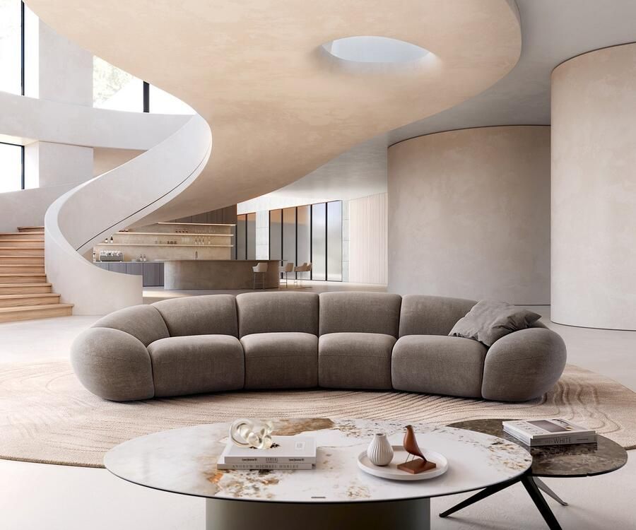 DELIFE Grote bank Lunna Zachte taupe structuurstof 360x175 cm 2 kussens