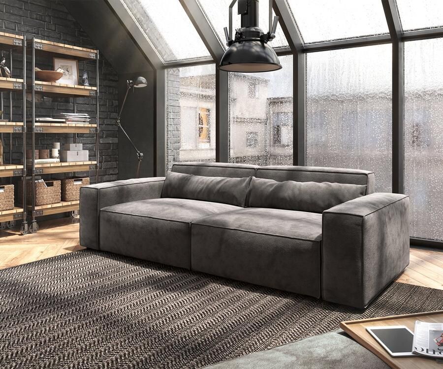 DELIFE Big-Sofa Sirpio L 260x110 cm microvezel kaki bruin met kruk