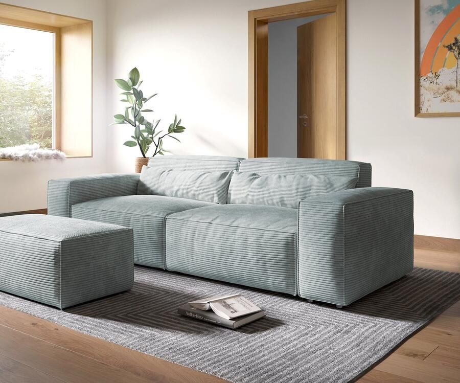 DELIFE Big-sofa Sirpio XL koord pastelblauw 270x130 cm met en kruk