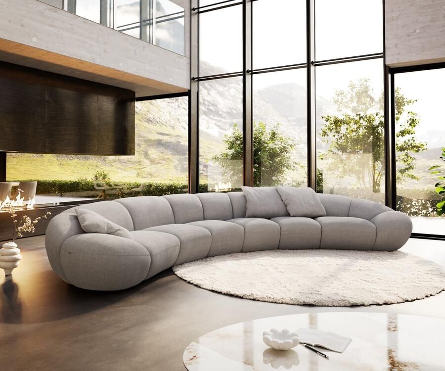 DELIFE Bigsofa Lunna Zachte grijze stof met structuur 470x210 cm 3 kussens