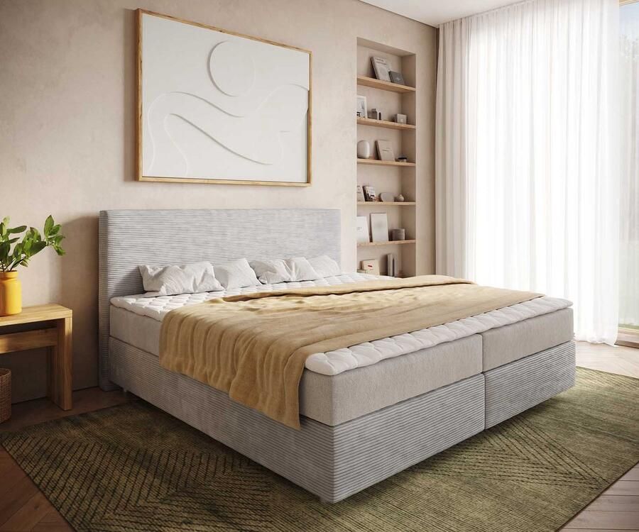 DELIFE Boxspring bed Dream-Well Koord zilvergrijs 200x200 cm met pocketveringmatras en Visco-topper