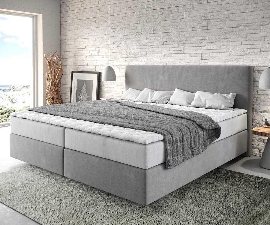 DELIFE Boxspring bed Dream-Well Microvezel grijs 200x200 cm met pocketveringmatras en Visco topper