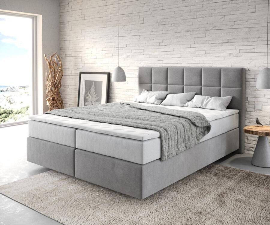 DELIFE Boxspringbed Dream-Fine Microvezel Grijs 160x200 cm met TFK Matras en Visco Topper