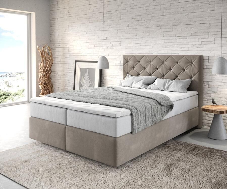 DELIFE Boxspringbed Dream-Great Microvezel Beige 140x200 cm met TFK Matras en Visco Topper