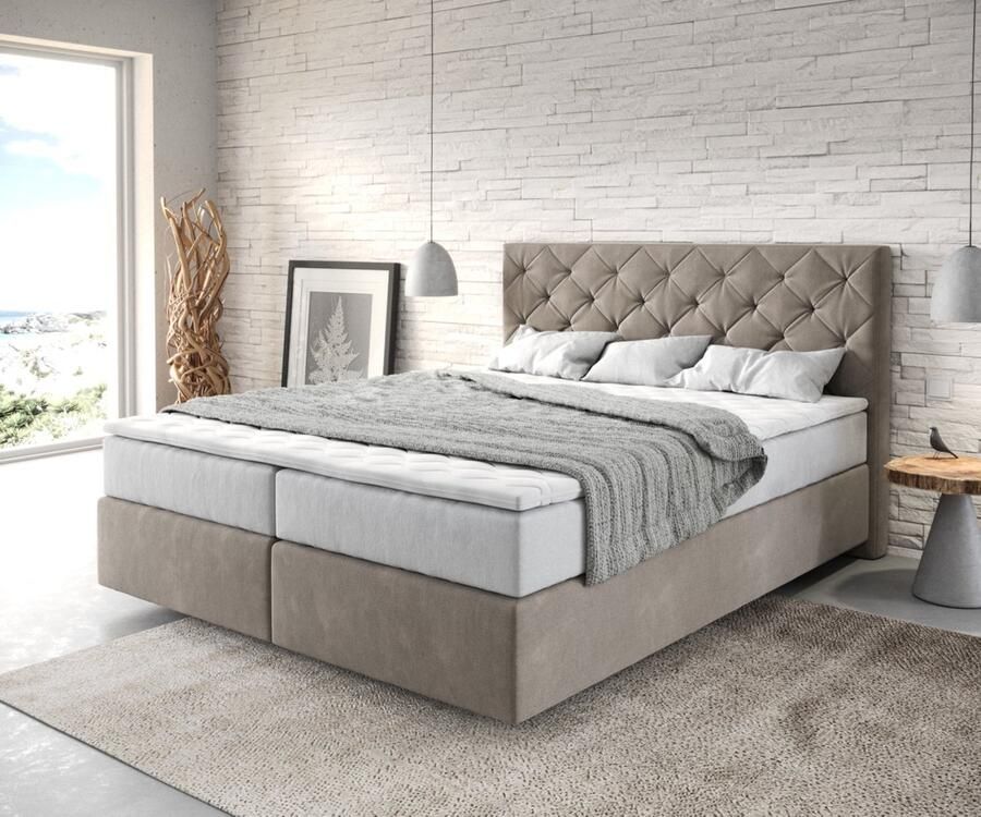 DELIFE Boxspringbed Dream-Great Microvezel Beige 160x200 cm met TFK Matras en Visco Topper