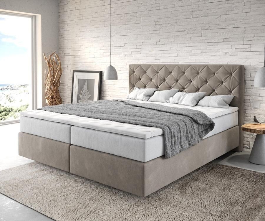 DELIFE Boxspringbed Dream-Great Microvezel Beige 180x200 cm met TFK Matras en Visco Topper