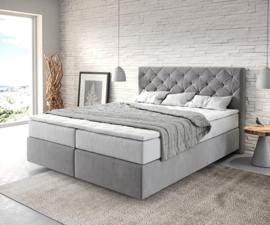 DELIFE Boxspringbed Dream-Great Microvezel Grijs 160x200 cm met TFK Matras en Visco Topper
