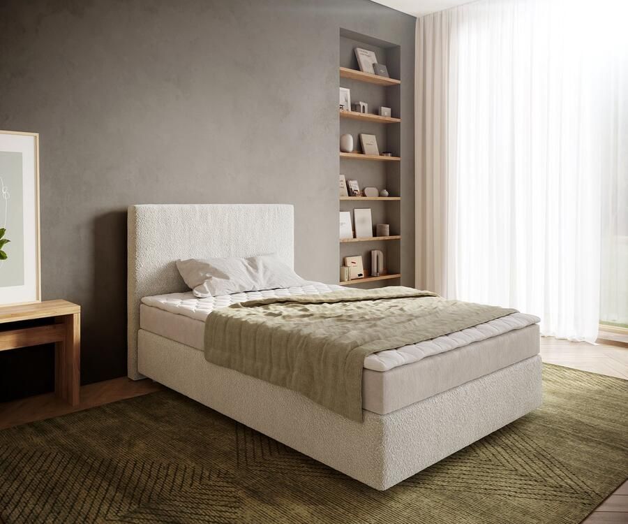 DELIFE Boxspringbed Dream-Well Bouclé Crème-Wit 120x200 cm met Matras en Topper