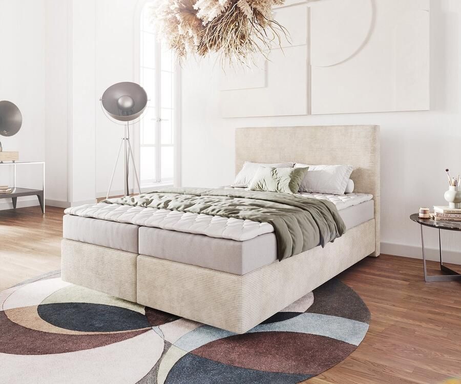 DELIFE Boxspringbed Dream-Well Cord Beige 140x200 cm met Matras en Topper
