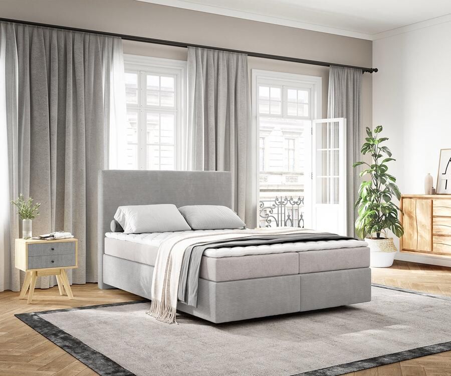 DELIFE Boxspringbed Dream-Well Cord Zilvergrijs 140x200 cm met Matras en Topper