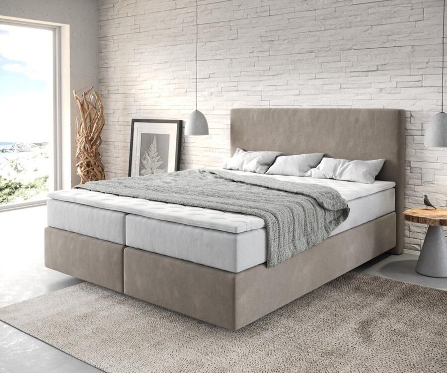 DELIFE Boxspringbed Dream-Well Microvezel Beige 160x200 cm met TFK Matras en Visco Topper