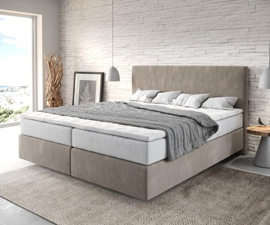 DELIFE Boxspringbed Dream-Well Microvezel Beige 180x200 cm met TFK Matras en Visco Topper