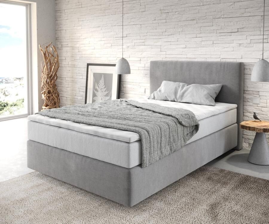 DELIFE Boxspringbed Dream-Well Microvezel Grijs 120x200 cm met TFK Matras en Visco Topper