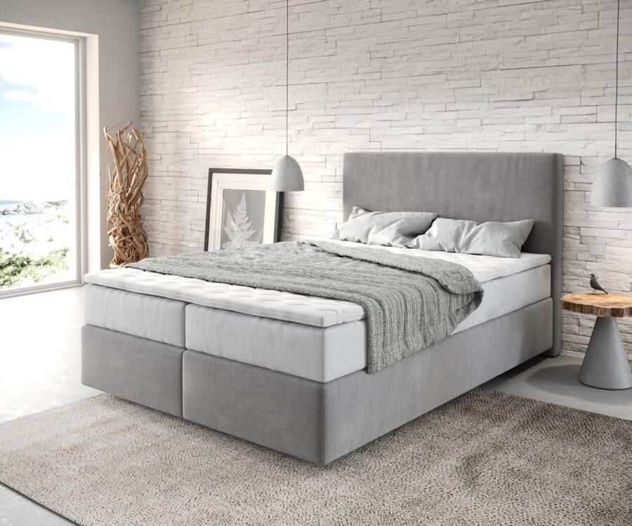 DELIFE Boxspringbed Dream-Well Microvezel Grijs 140x200 cm met TFK Matras en Visco Topper