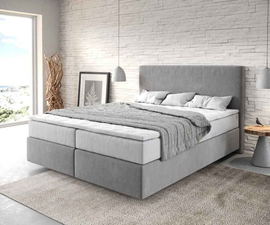 DELIFE Boxspringbed Dream-Well Microvezel Grijs 160x200 cm met TFK Matras en Visco Topper