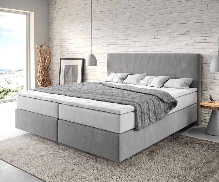 DELIFE Boxspringbed Dream-Well Microvezel Grijs 180x200 cm met TFK Matras en Visco Topper