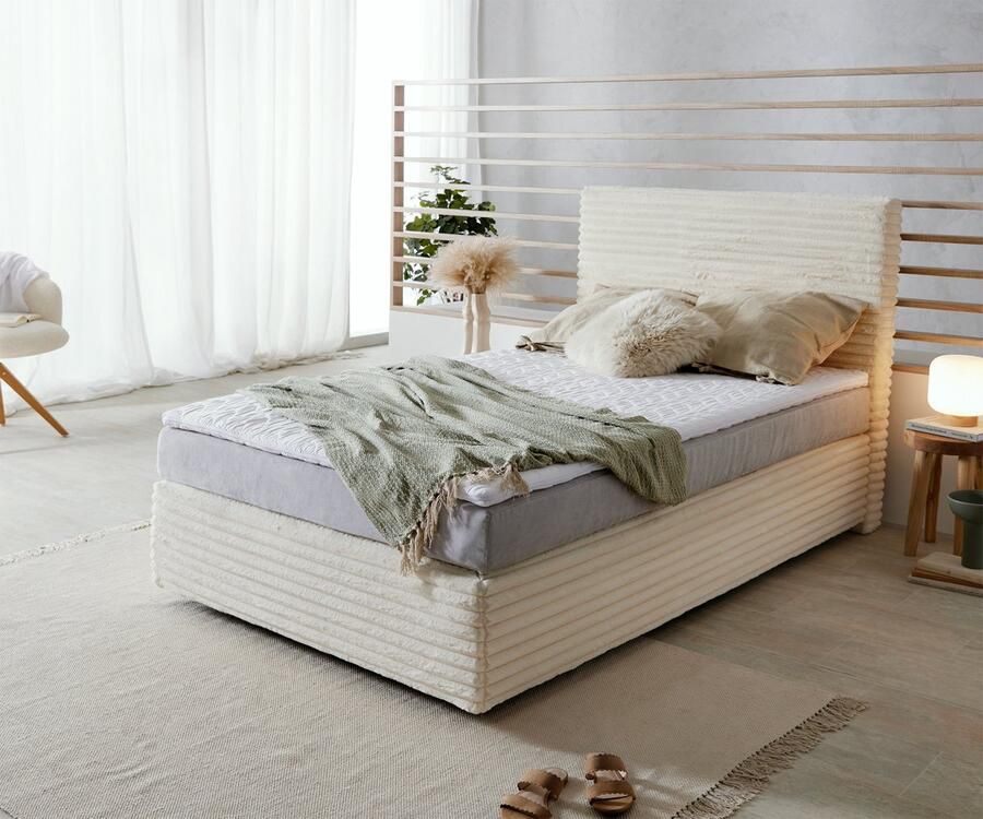 DELIFE Boxspringbed Dream-Well pluche corduroy beige 120x200 cm TFK matras Visco topper