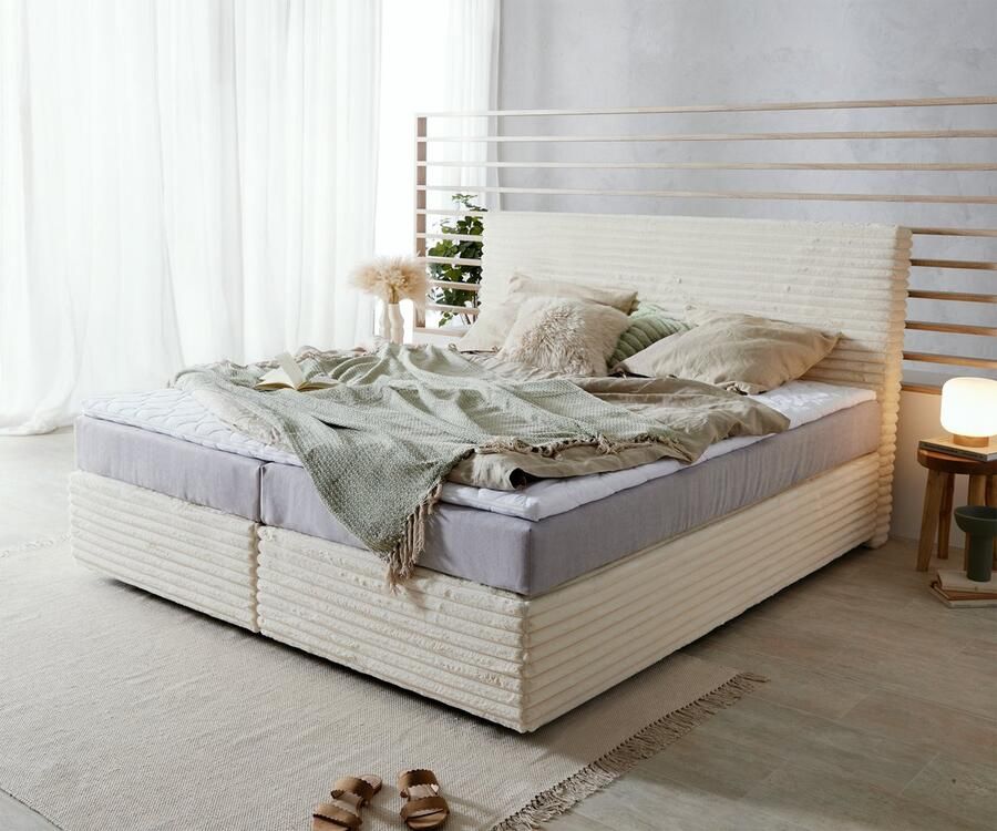 DELIFE Boxspringbed Dream-Well pluche corduroy beige 180x200 cm TFK matras Visco topper