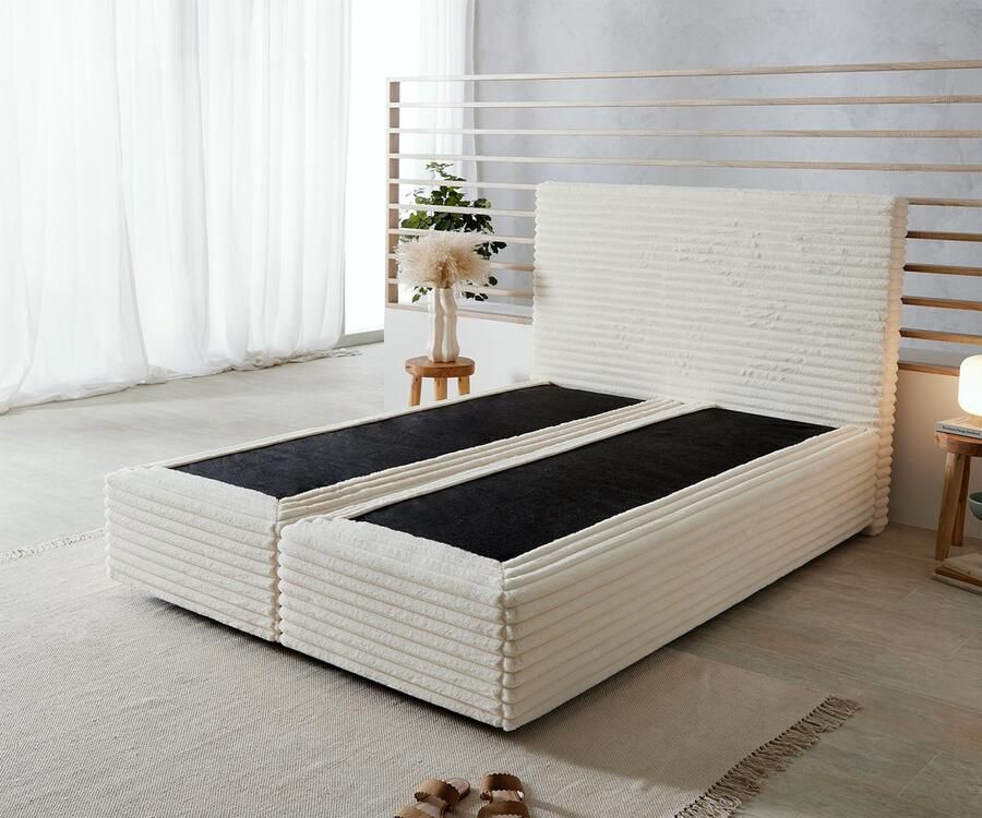 DELIFE Boxspringbed Dream-Well Plush- Cord Beige 140x200 cm