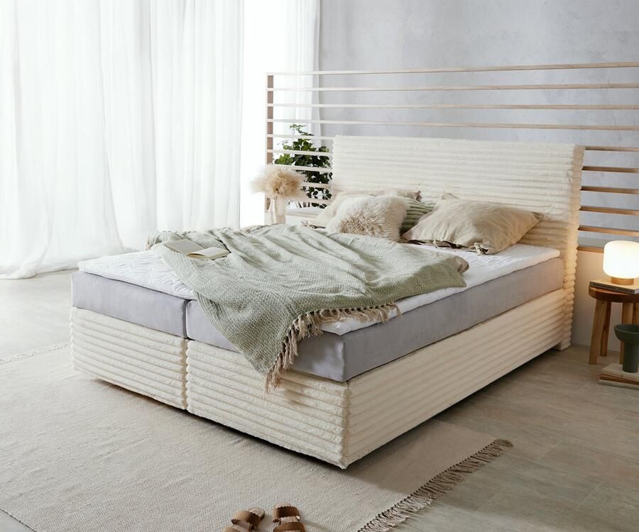 DELIFE Boxspringbed Dream-Well Plush-Cord Beige 160x200 cm TFK-Matras Visco-Topper