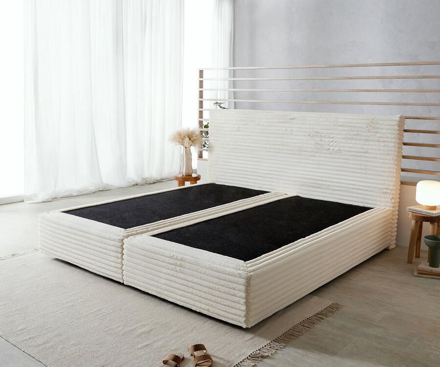 DELIFE Boxspringframe Dream-Well Plush-Cord Beige 200x200 cm