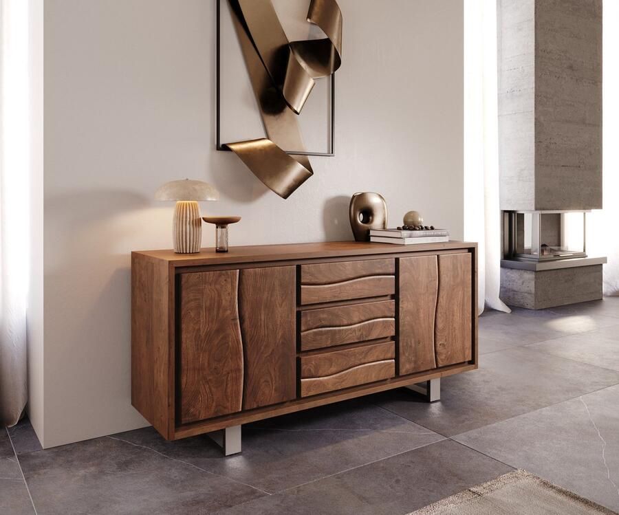 DELIFE Dressoir Live-Edge Acacia bruin 172 cm 4 deuren 3 laden boomrand