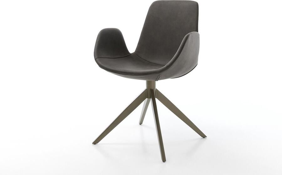 DELIFE Eetkamerstoel Ilia-Flex met armleuning kruisframe breed afwerking met titanium microvelours antraciet vintage 360° draaibaar - Foto 2