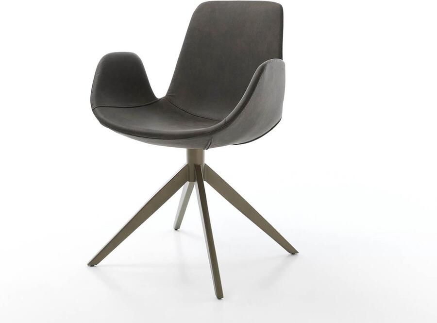 DELIFE Eetkamerstoel Ilia-Flex met armleuning kruisframe breed afwerking met titanium microvelours antraciet vintage 360° draaibaar