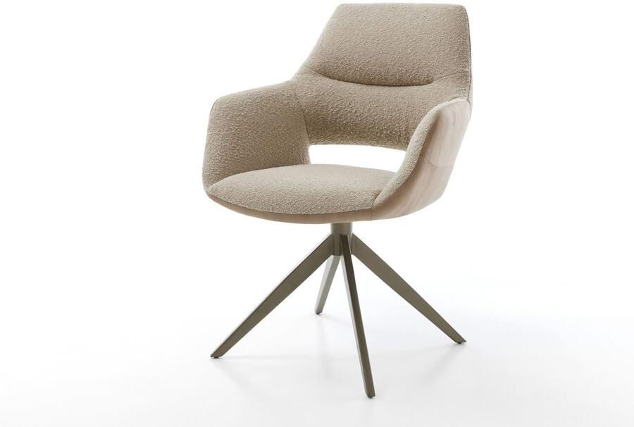 DELIFE Eetkamerstoel Yago-Flex met armleuning kruisframe breed afwerking met titanium materiaalmix mud 360° draaibaar rocker-functie pocketveer kern