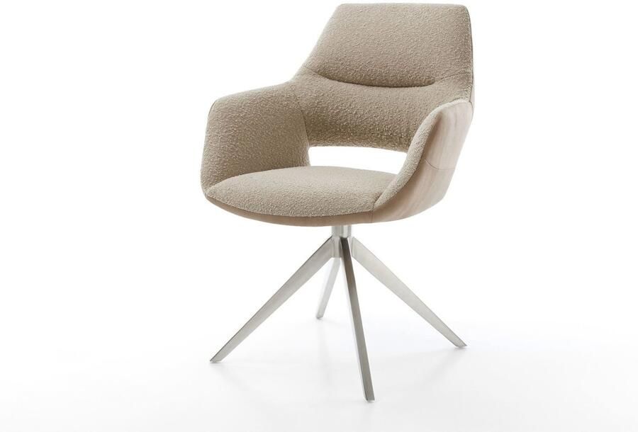 DELIFE Eetkamerstoel Yago-Flex met armleuning kruisframe breed roestvrij staal materiaalmix mud 360° draaibaar rocker-functie pocketveer kern