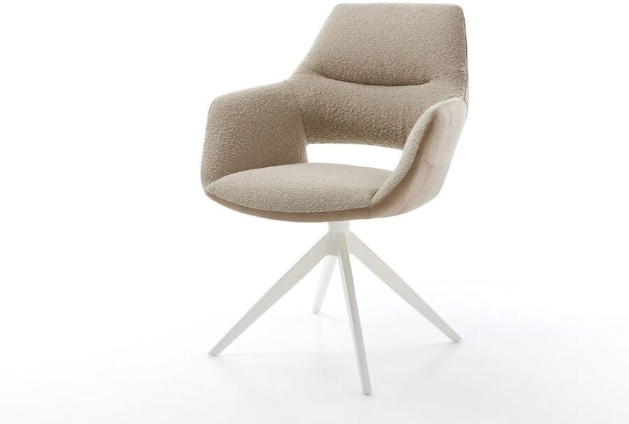 DELIFE Eetkamerstoel Yago-Flex met armleuning kruisframe breed wit materiaalmix mud 360° draaibaar rocker-functie pocketveer kern