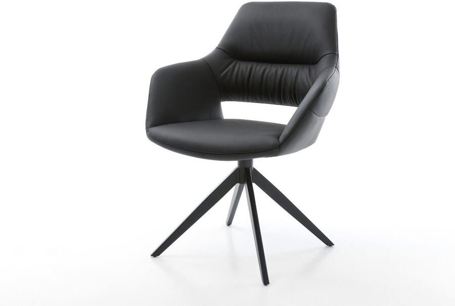 DELIFE Eetkamerstoel Yago-Flex met armleuning kruisframe breed zwart echt leer zwart 360° draaibaar rocker-functie pocketveer kern